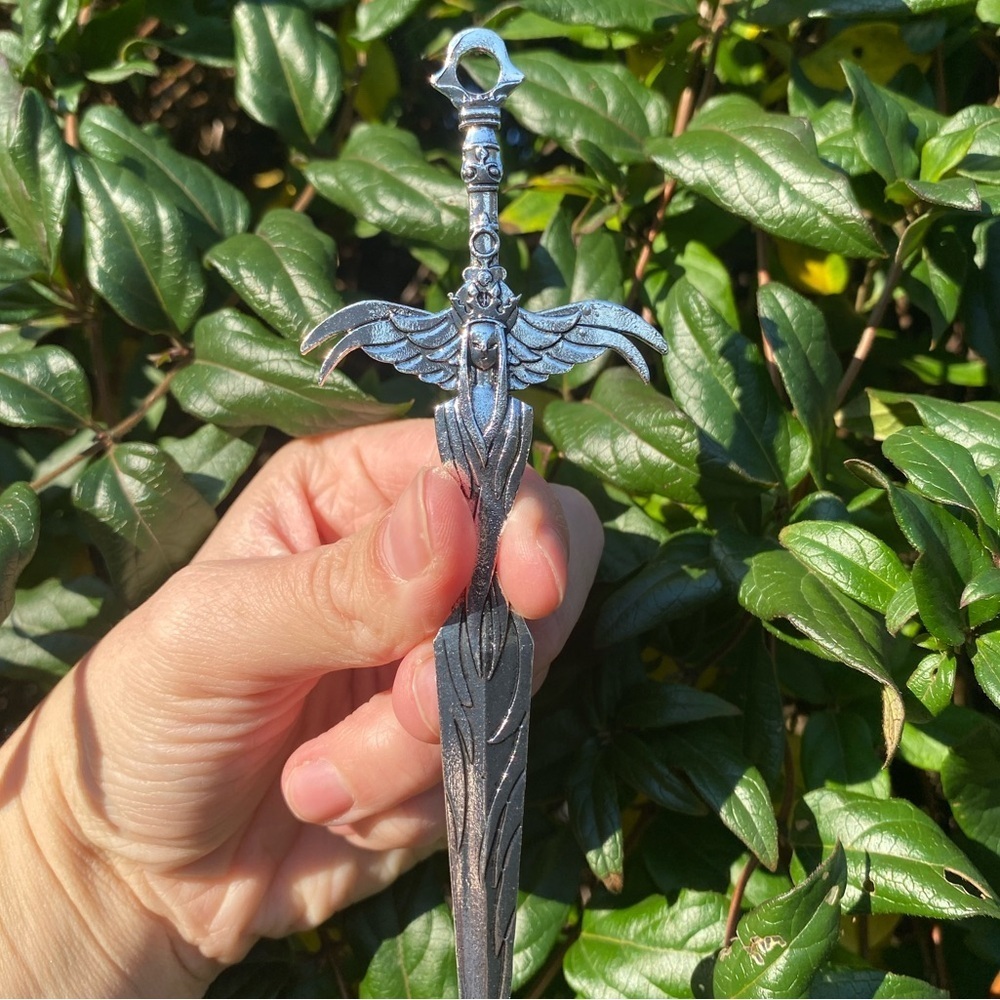 Bohemian Sword With Engraved Goddess Silver Tone Engraved details New